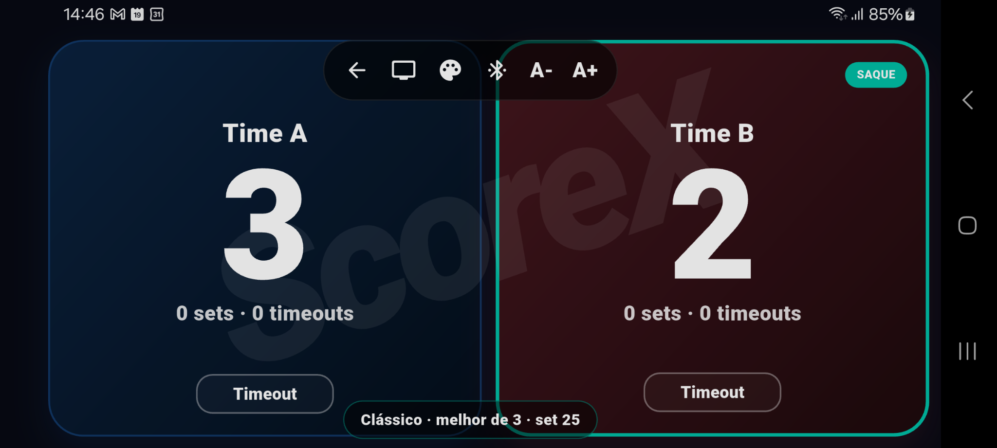 Tela horizontal do ScoreX em destaque